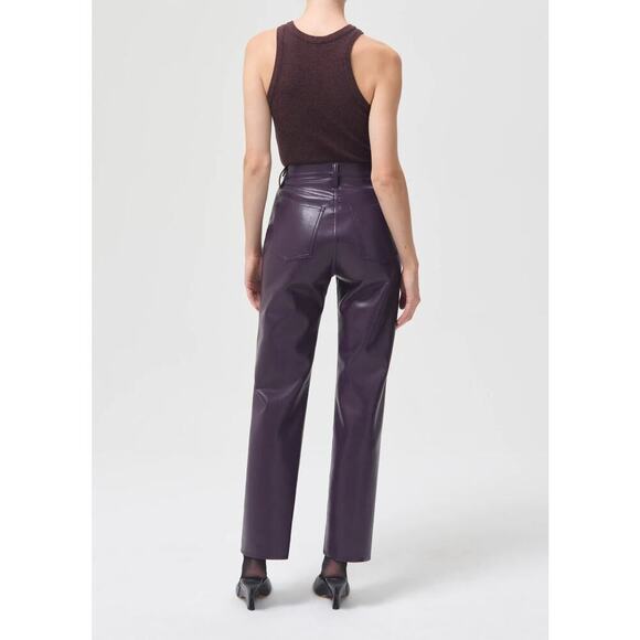 AGOLDE 90s Recycled Leather Pinch Waist Trousers Women’s Sz 26 Purple Pants NWT - Picture 3 of 13